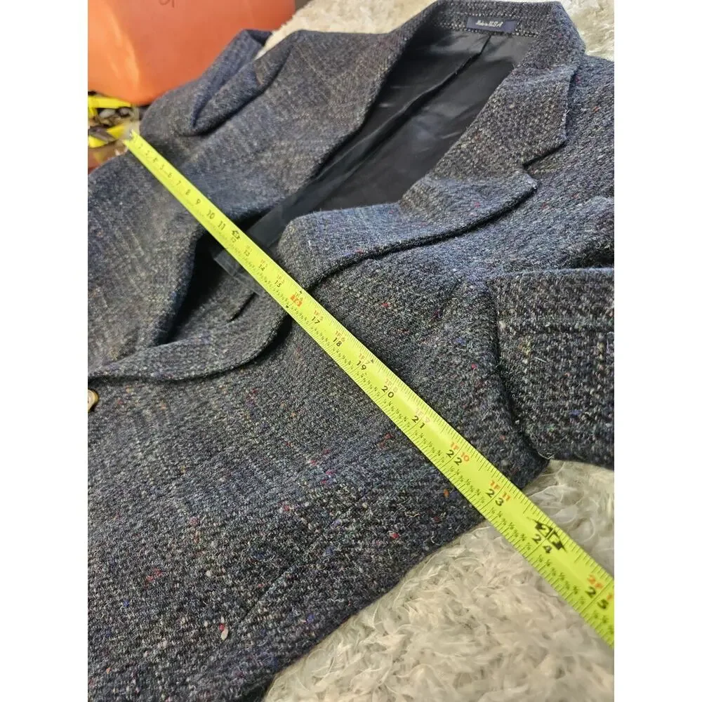 Vintage The Hub Bespoke Tweed Sport Coat Blazer Blue Multicolor Plaid USA 46L